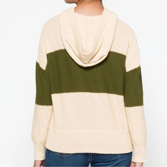Madewell Clairview Cream and Green Colorblock Cropped Knit Sweater Size Large - Picture 3 of 13